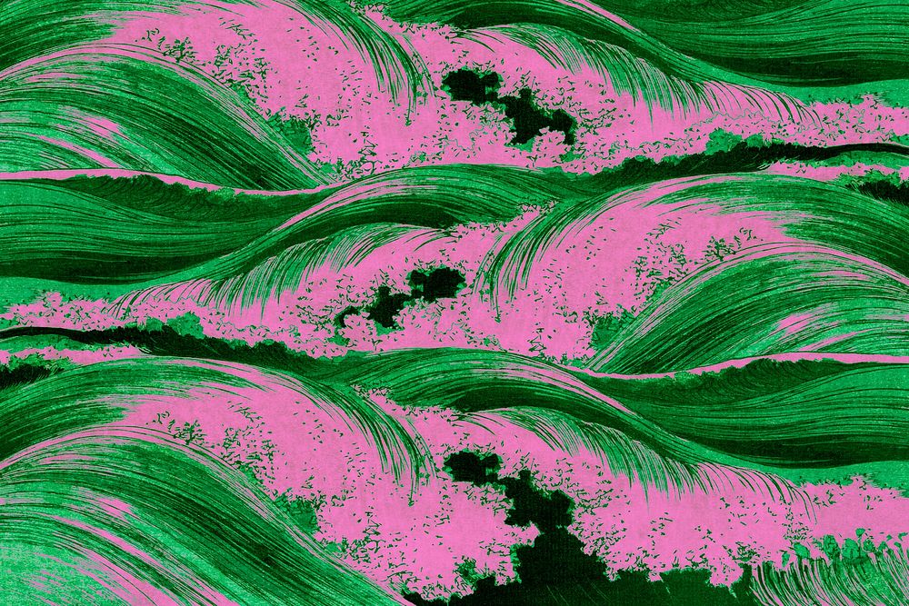Green pink ocean waves background, Uehara Konen's pattern art, remixed by rawpixel