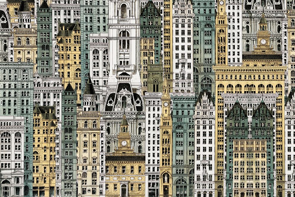 City architecture pattern background. Vintage art remixed by rawpixel.