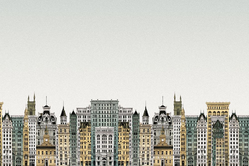 City architecture border white background. Vintage art remixed by rawpixel.