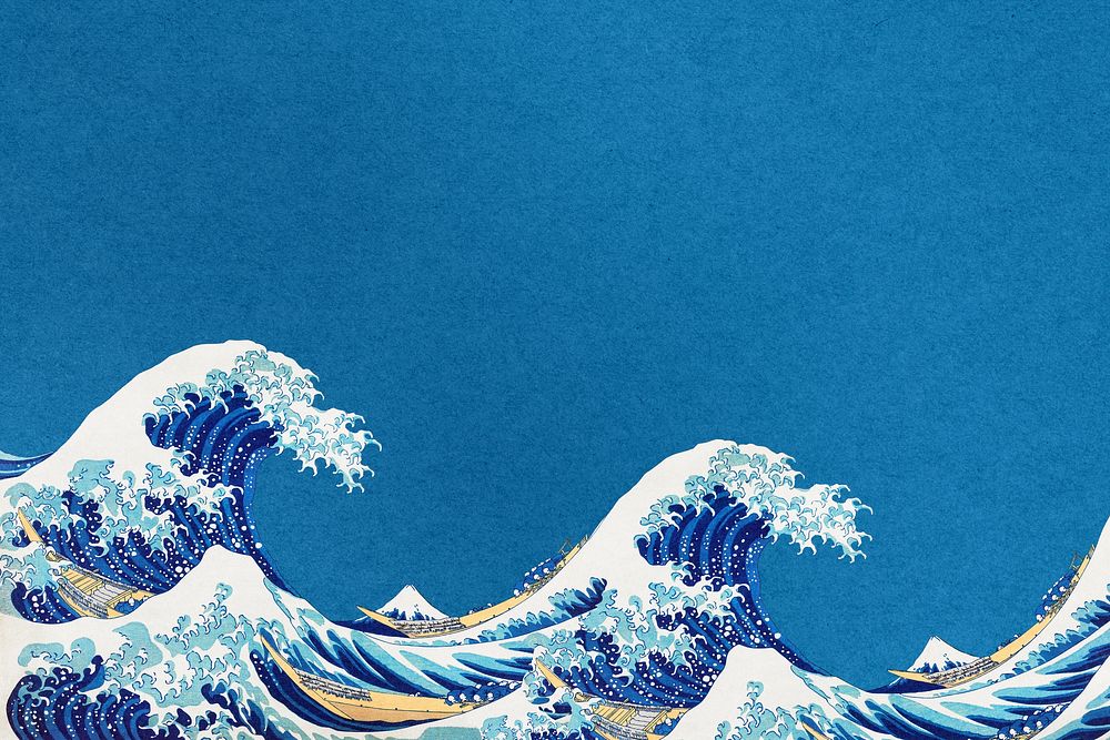 The Great Wave background, Hokusai's vintage border, remixed by rawpixel