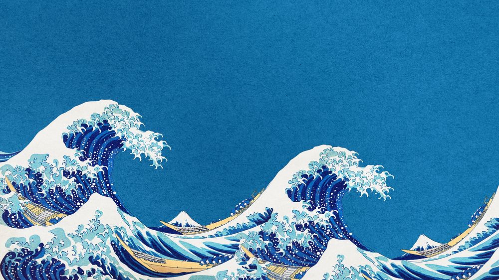 The Great Wave HD wallpaper, Hokusai's vintage border background, remixed by rawpixel