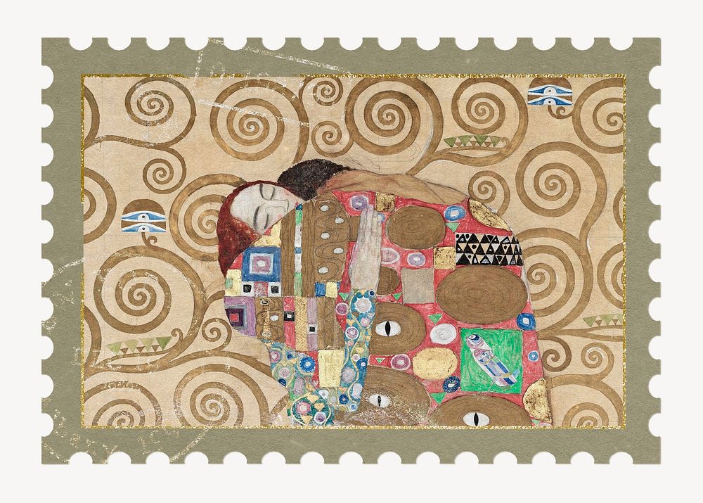 Vintage famous painting postage stamp, Gustav Klimt's The Tree of Life artwork, remixed by rawpixel