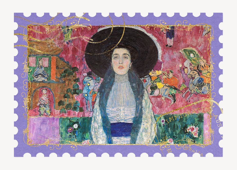 Gustav Klimt's postage stamp, Portrait of Adele Bloch-Bauer artwork, remixed by rawpixel