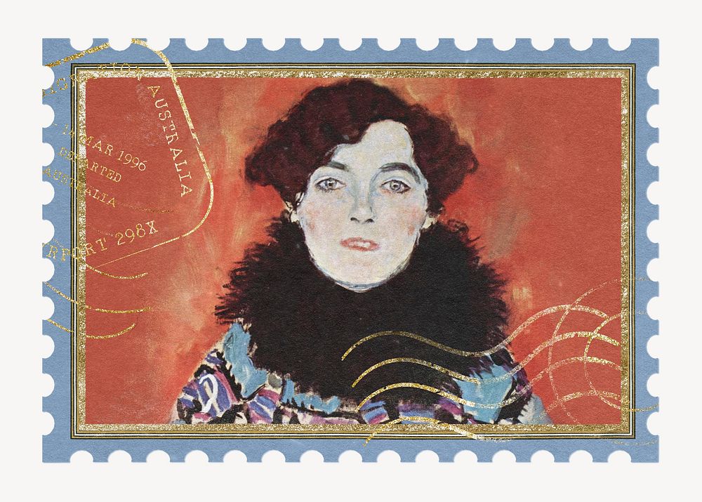 Gustav Klimt's postage stamp, Portrait of Johanna Staude artwork, remixed by rawpixel