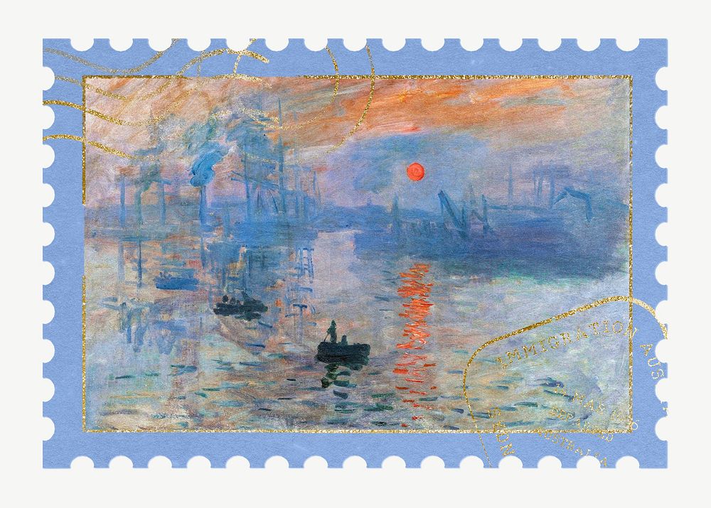 Claude Monet postage stamp element psd. Famous art remixed by rawpixel.