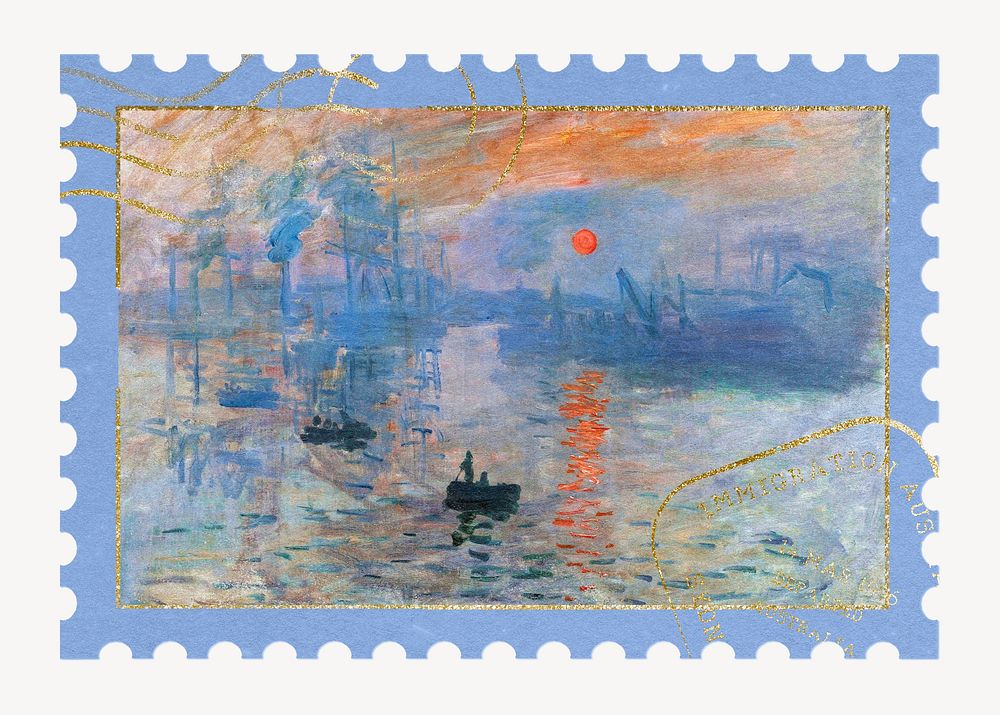 Claude Monet  artwork postage stamp. Famous art remixed by rawpixel.