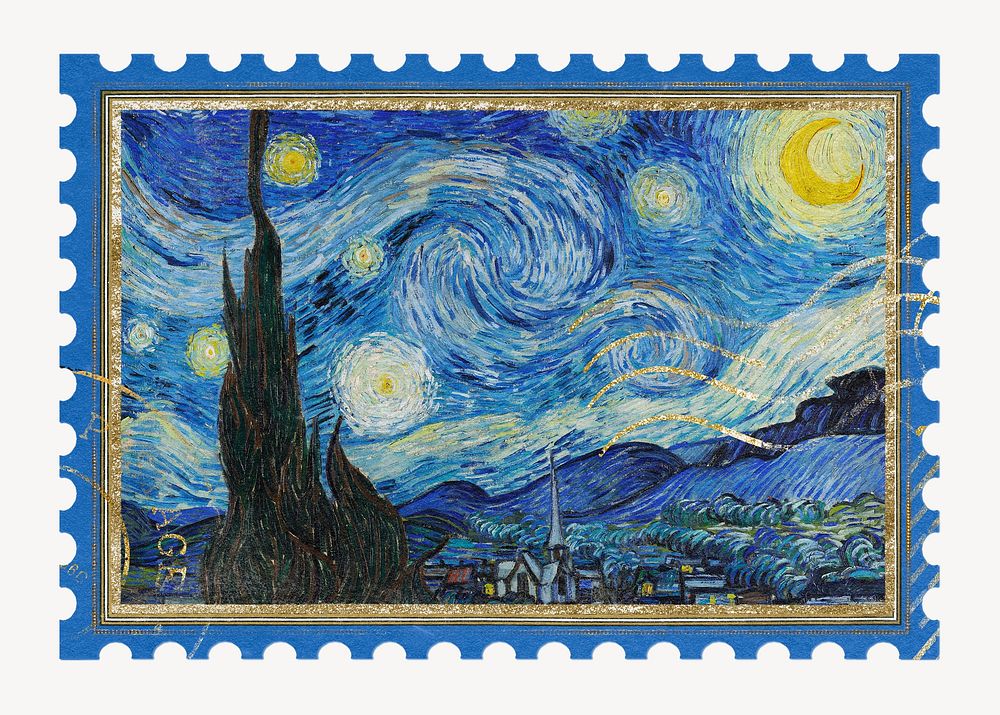 Van Gogh's The Starry Night postage stamp, remixed by rawpixel
