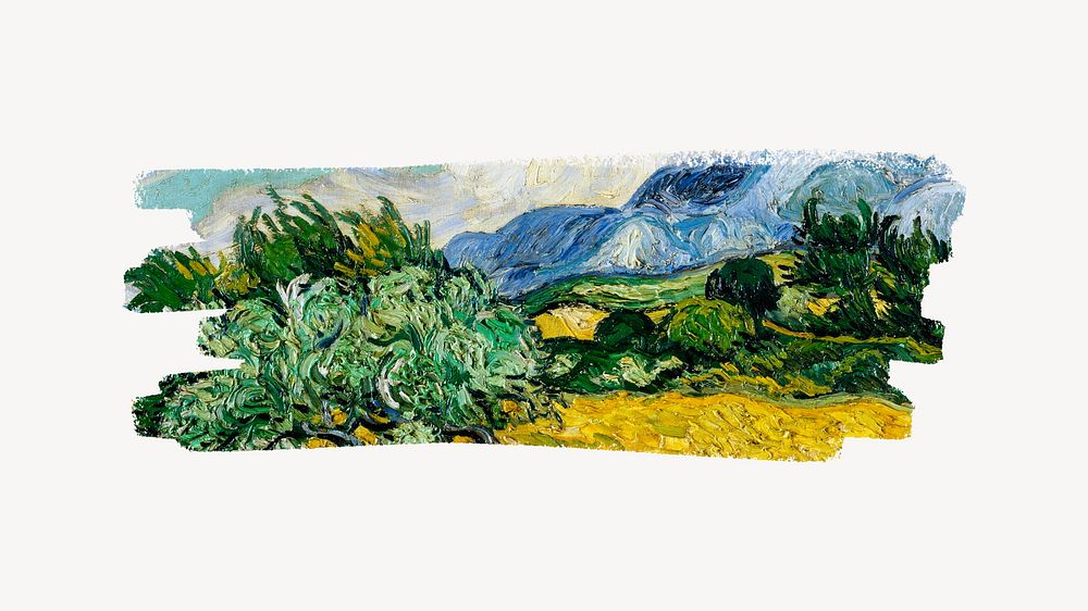 Wheat Field with Cypresses brushstroke, Vincent Van Gogh's famous artwork, remixed by rawpixel