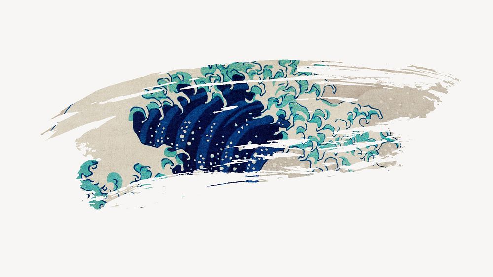 Hokusai's wave brush stroke, vintage illustration, remixed by rawpixel