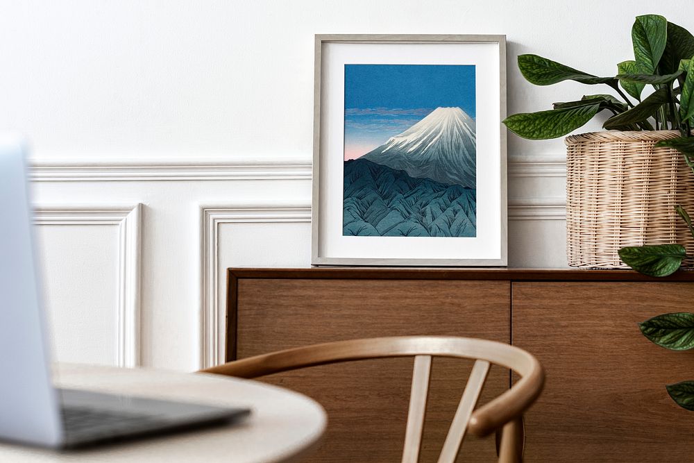 Picture frame mockup, Mount Fuji by Hiroaki Takahashi psd, remixed by rawpixel