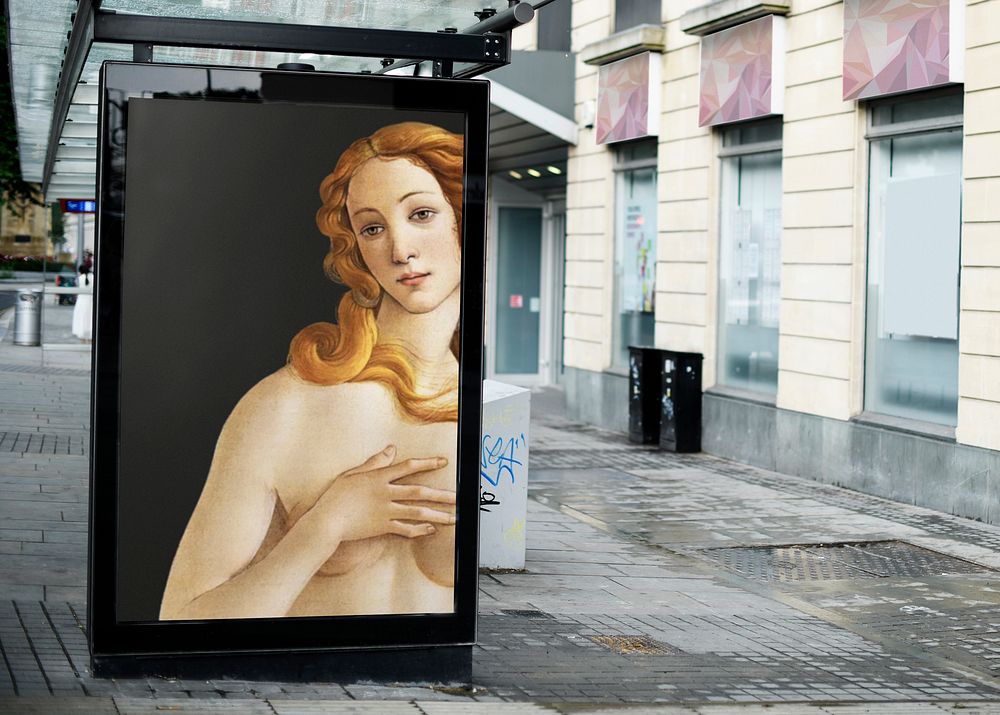 Sandro Botticelli's Venus on a bus advertising sign, remixed by rawpixel