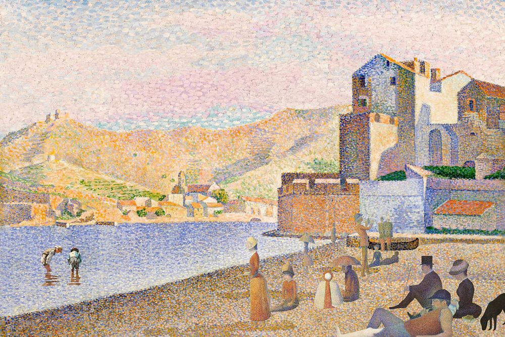 Beach town painting background. Paul Signac famous artwork remixed by rawpixel.