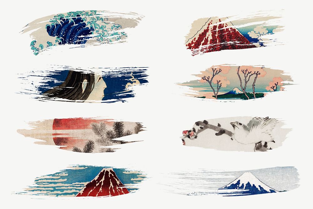 Famous painting patterned brush stroke set psd, remixed by rawpixel