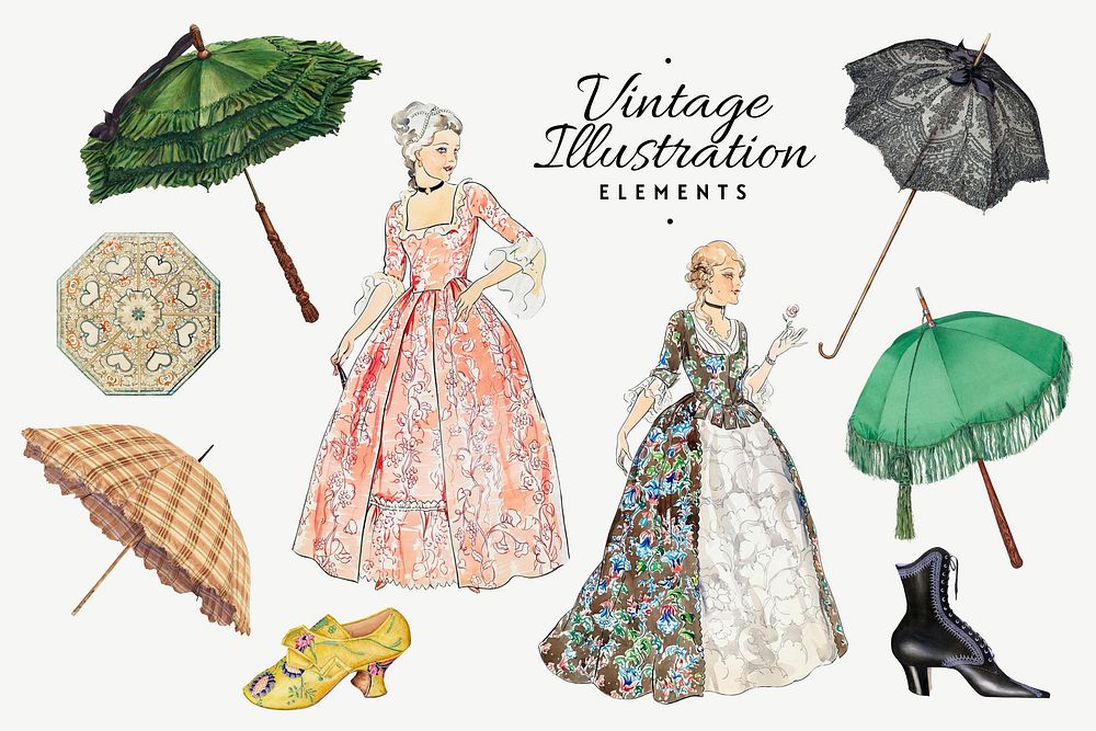 Vintage women's Victorian fashion set psd, remixed by rawpixel