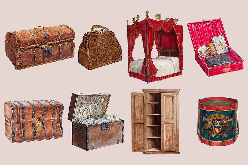 Victorian furniture, vintage object set psd, remixed by rawpixel