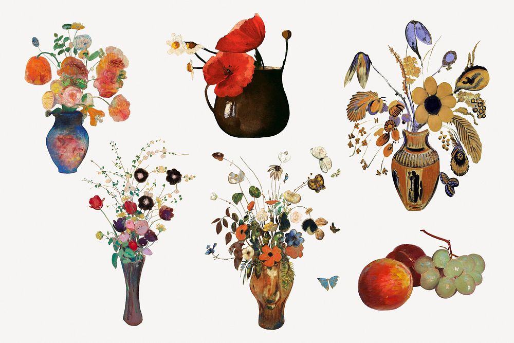 Famous flower painting set psd, remixed by rawpixel