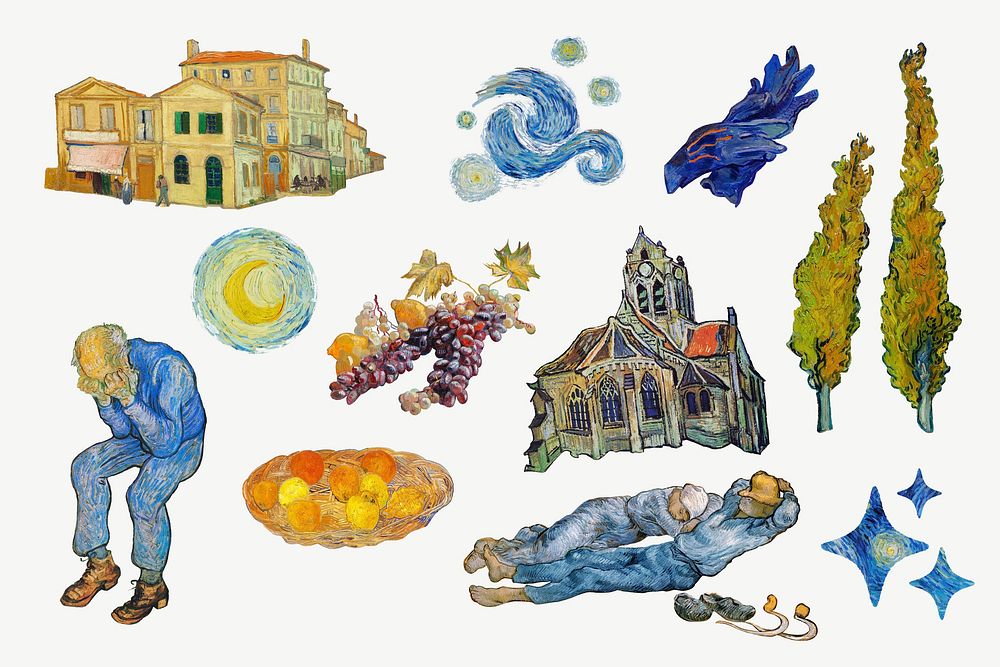 Van Gogh's famous artwork clipart set psd, remixed by rawpixel