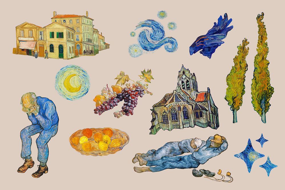 Van Gogh's famous painting clipart set psd, remixed by rawpixel