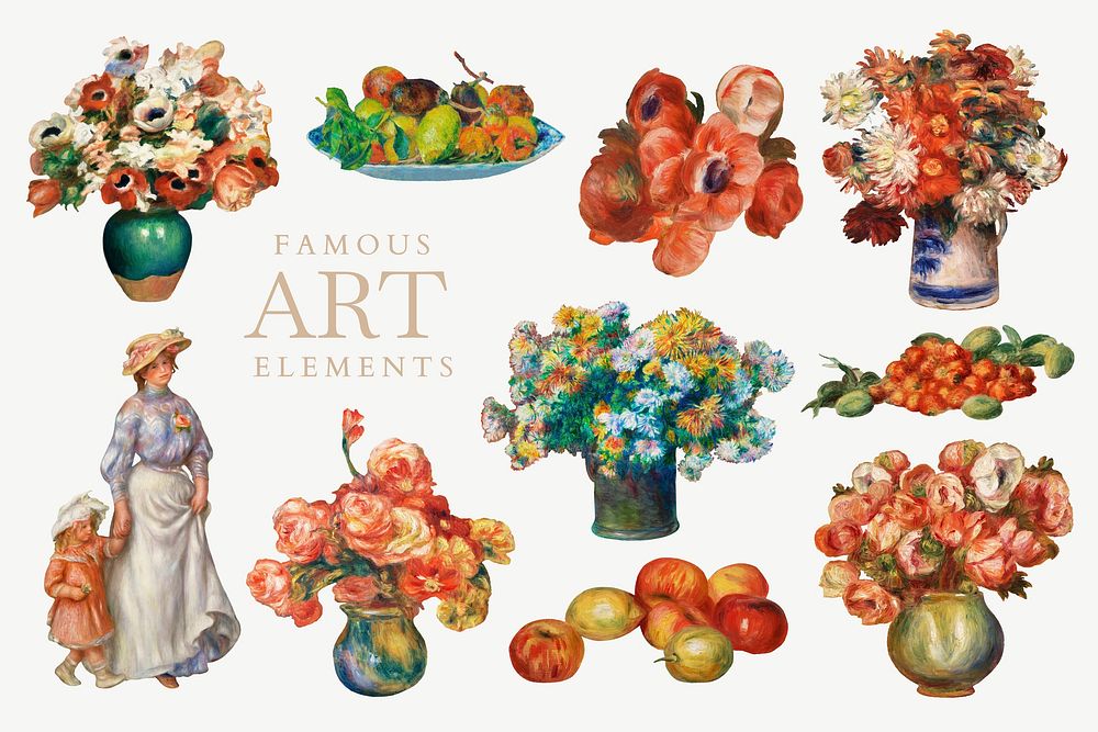 Famous flower artwork set psd, remixed by rawpixel