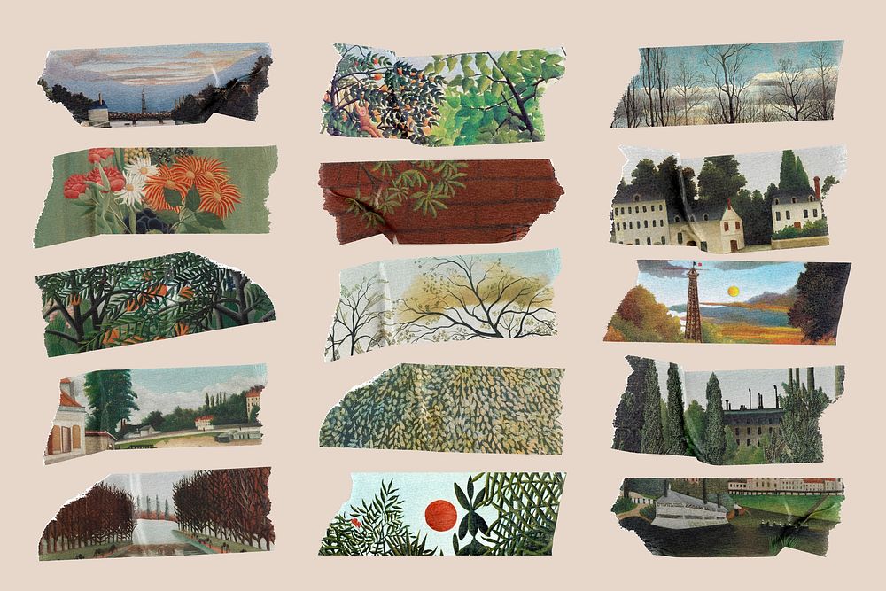 Henri Rousseau's washi tape, vintage collage element set psd, remixed by rawpixel