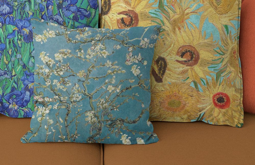 Cushion cover mockups, Van Gogh's famous artworks psd, remixed by rawpixel