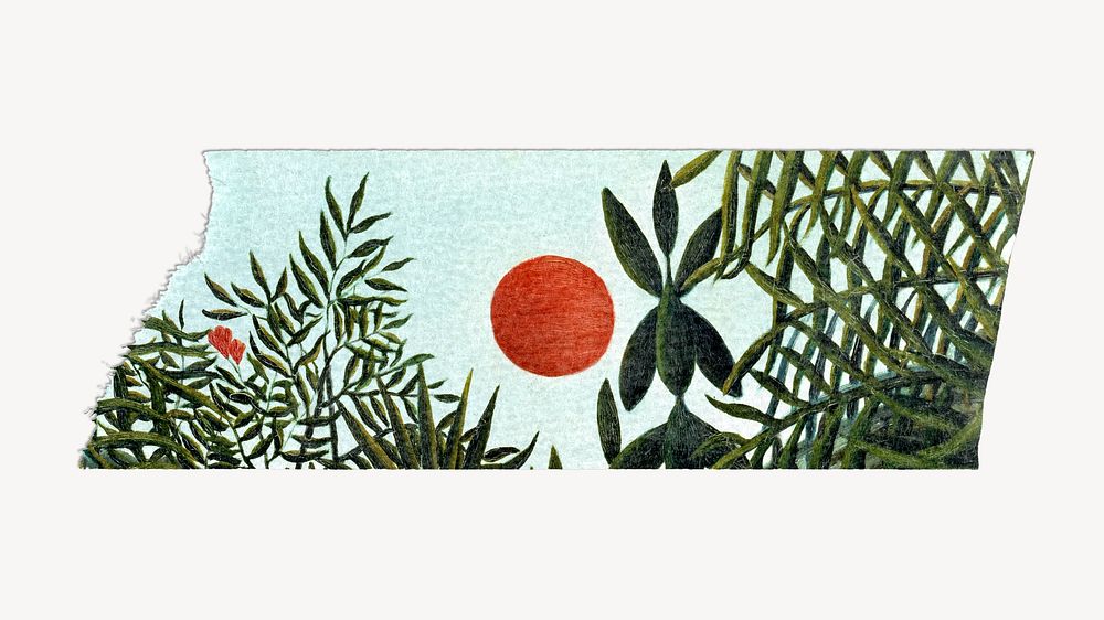 Vintage botanical washi tape, Henri Rousseau's illustration, remixed by rawpixel