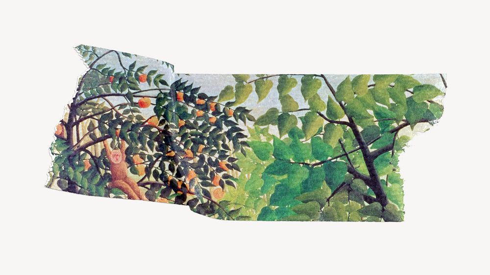 Colorful leaf washi tape, Henri Rousseau's vintage illustration, remixed by rawpixel