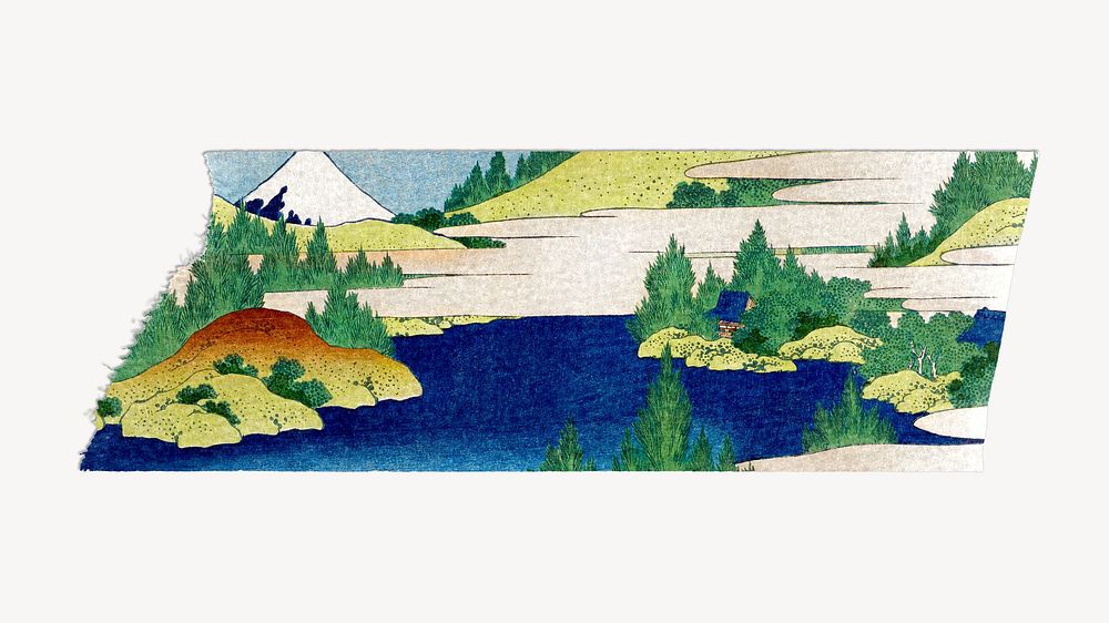 Hokusai's Hakone Lake washi tape, remixed by rawpixel