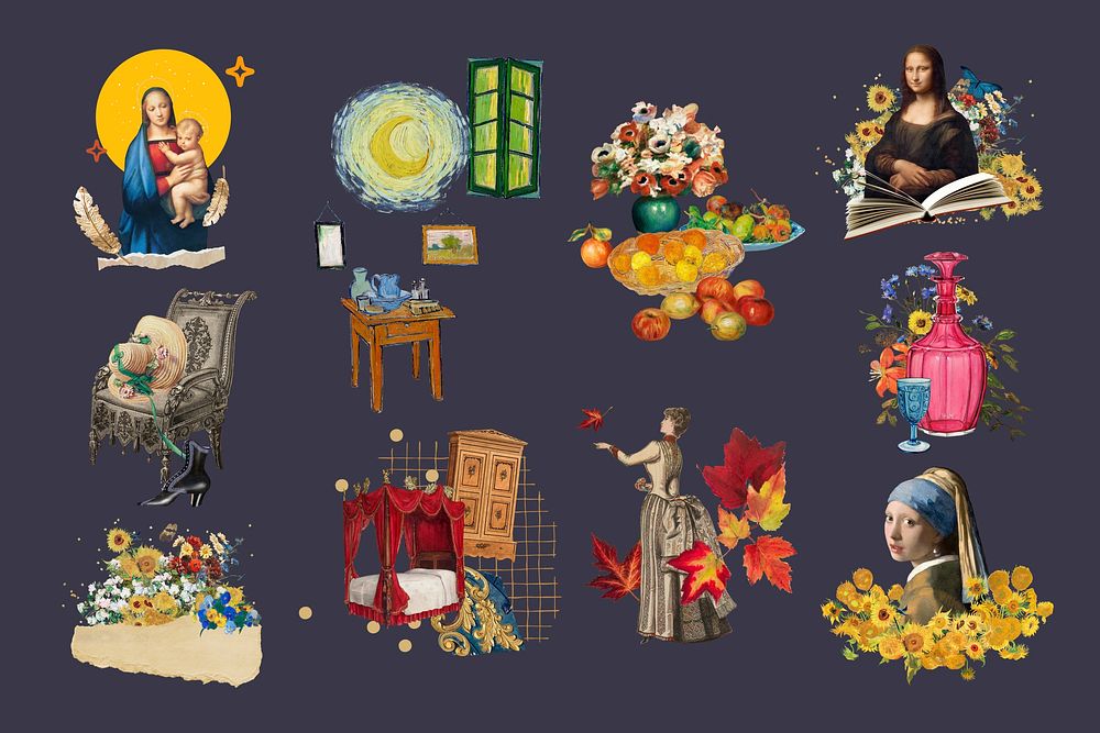 Famous painting element set psd, remixed by rawpixel