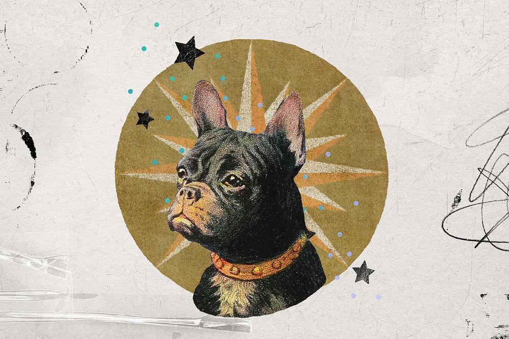 French Bulldog pet background, vintage animal collage