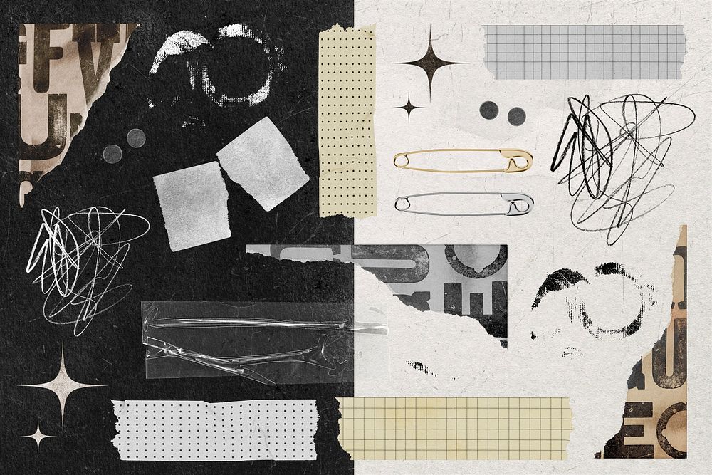 Old paper, journal collage element set psd