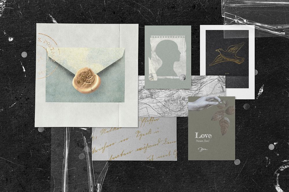 Vintage mood board mockup, aesthetic flat lay psd