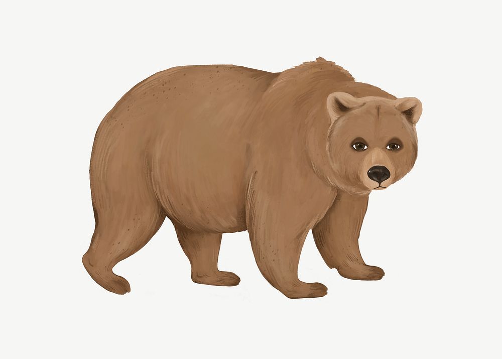 Tired bear, animal illustration, collage element psd