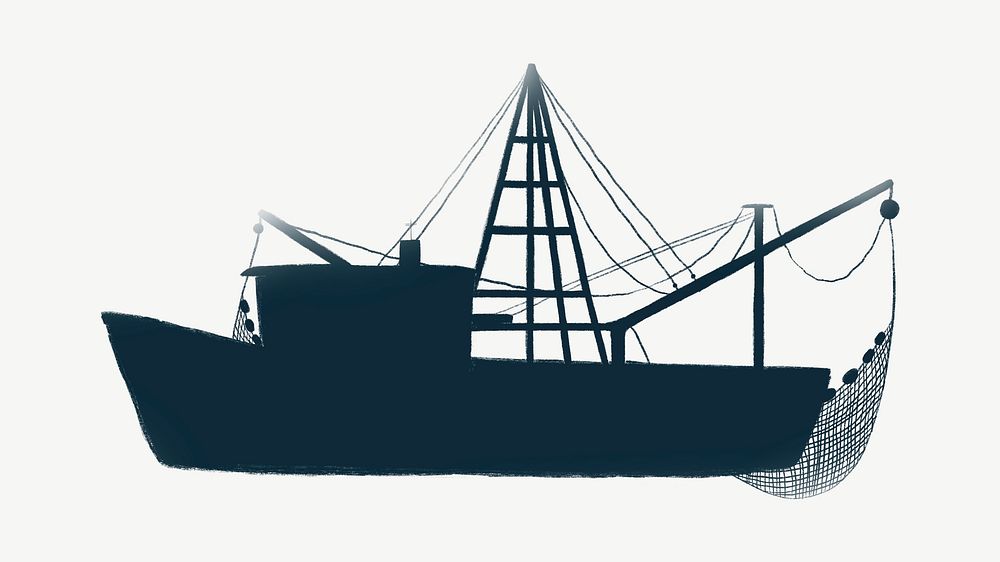 Fishing boat silhouette, collage element psd