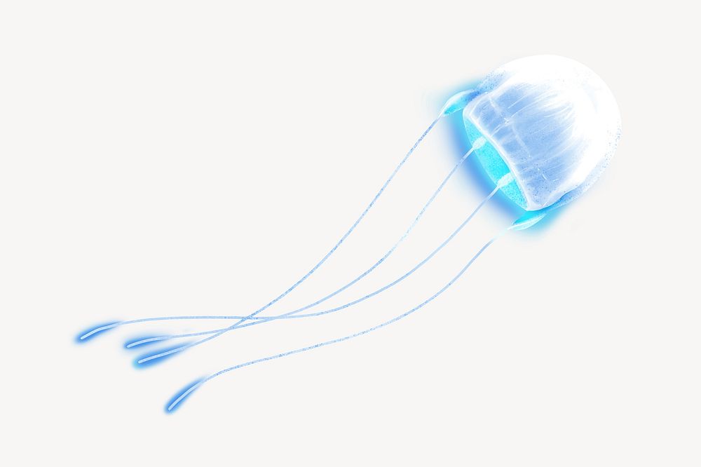 Neon blue jellyfish animal illustration, white background