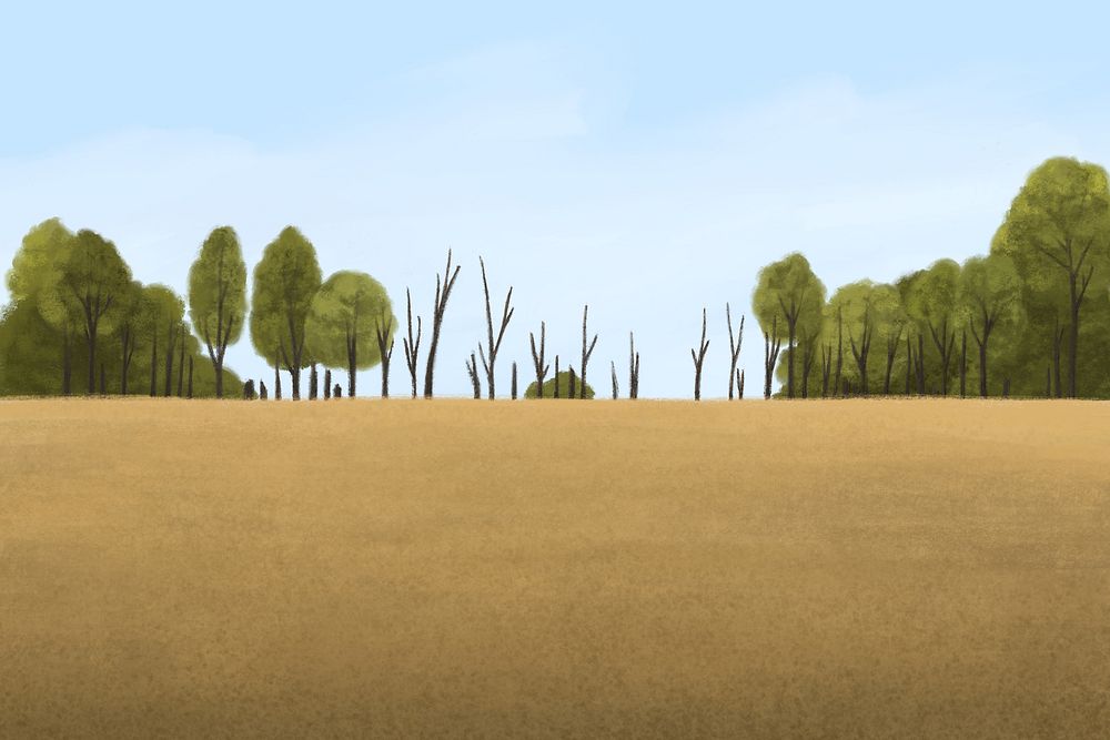 Nature field background, aesthetic paint illustration