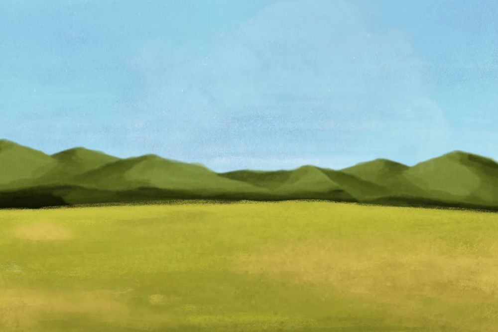 Green grass hill background, aesthetic paint illustration