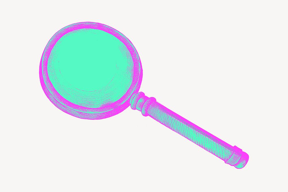 Magnifying glass, green & pink psd