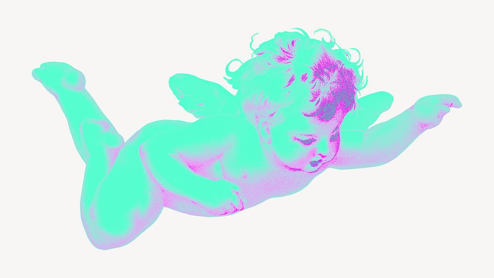 Cherub statue, green & pink psd