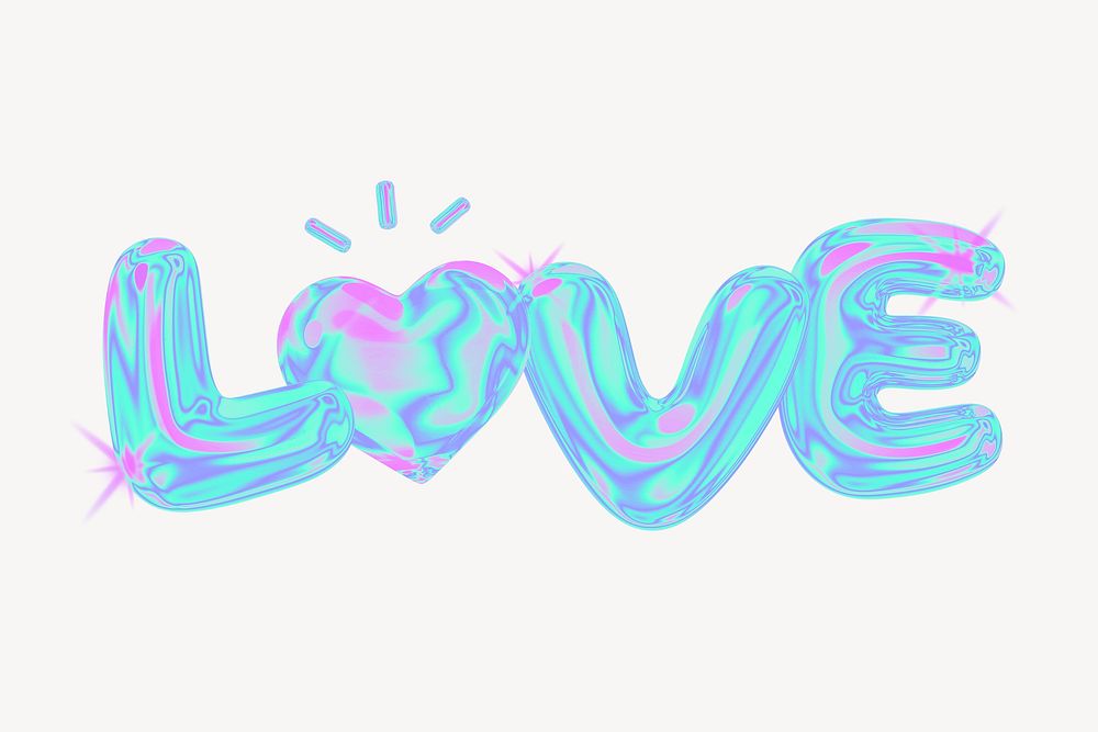 Love word 3D gradient collage element psd