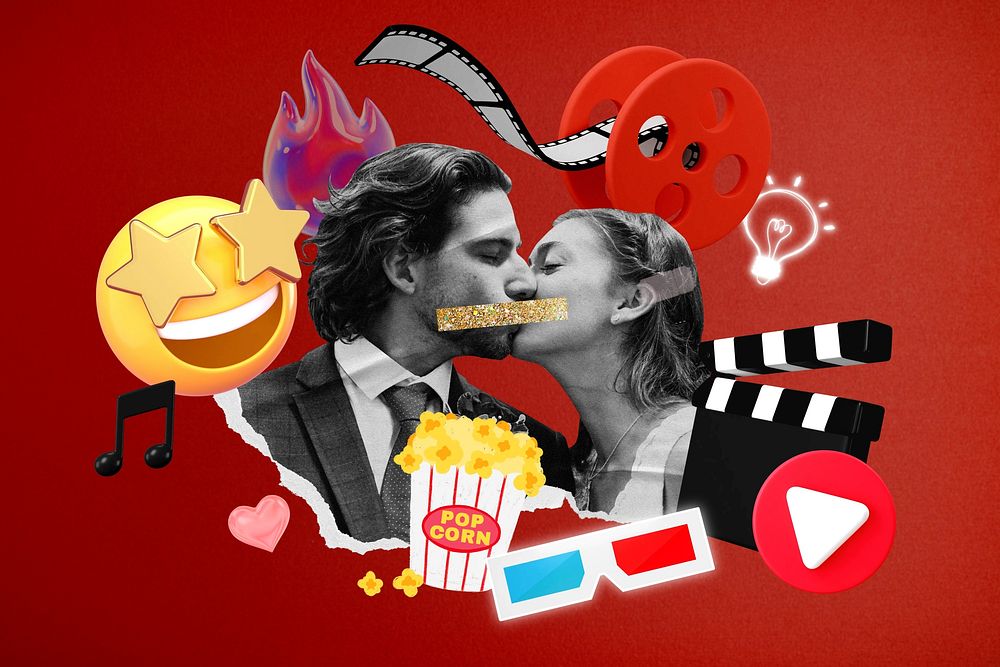 Romantic comedy movie collage remix design