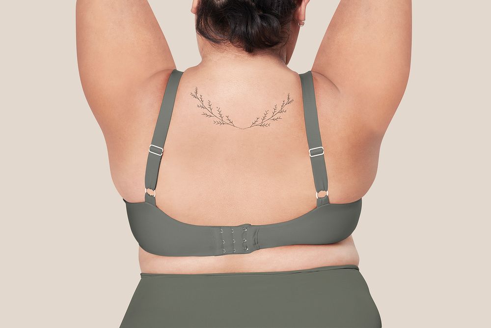 Women's plus size psd green lingerie apparel mockup facing backward