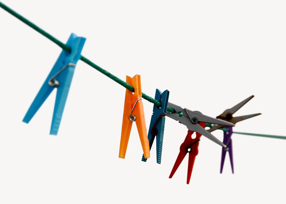 Clothespins on wire, isolated image