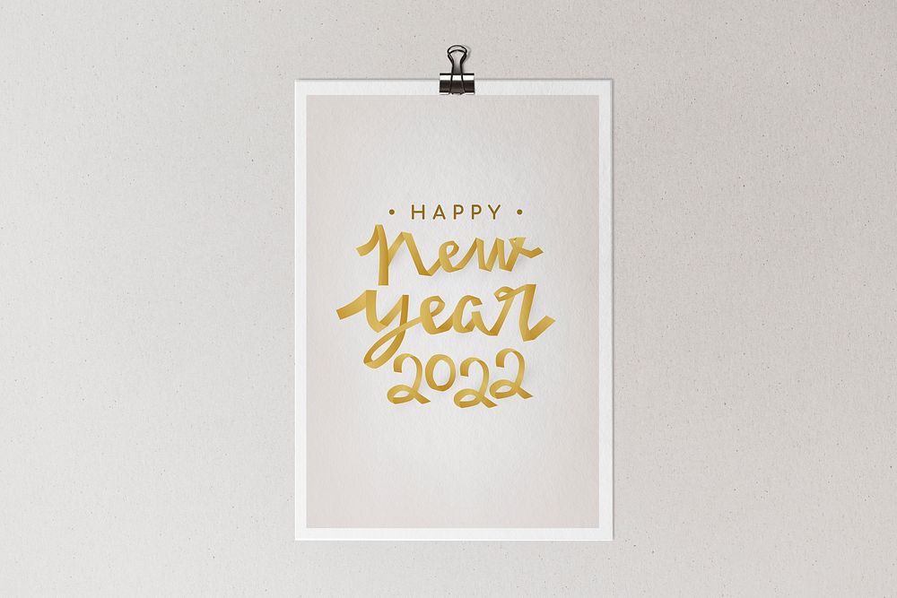 2022 New Year flyer mockup psd, aesthetic poster on wall
