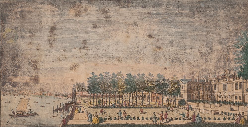 A Perspective View of the Royal Gardens of Somerset next to the River