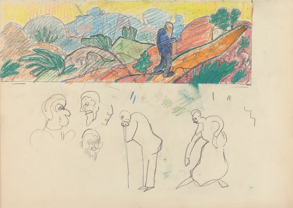 Cave of the Golden Calf: Study for a Mural Decoration, Old Man in Landscape by Spencer Frederick Gore