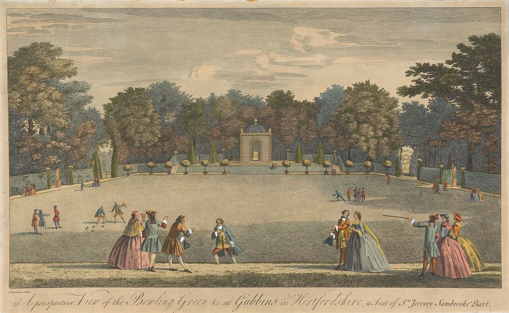 A Perspective View of the Bowling Green &c. at Gubbins in Hertfordshire, a seat of Sr. Jeremy Sambrooke Bart.