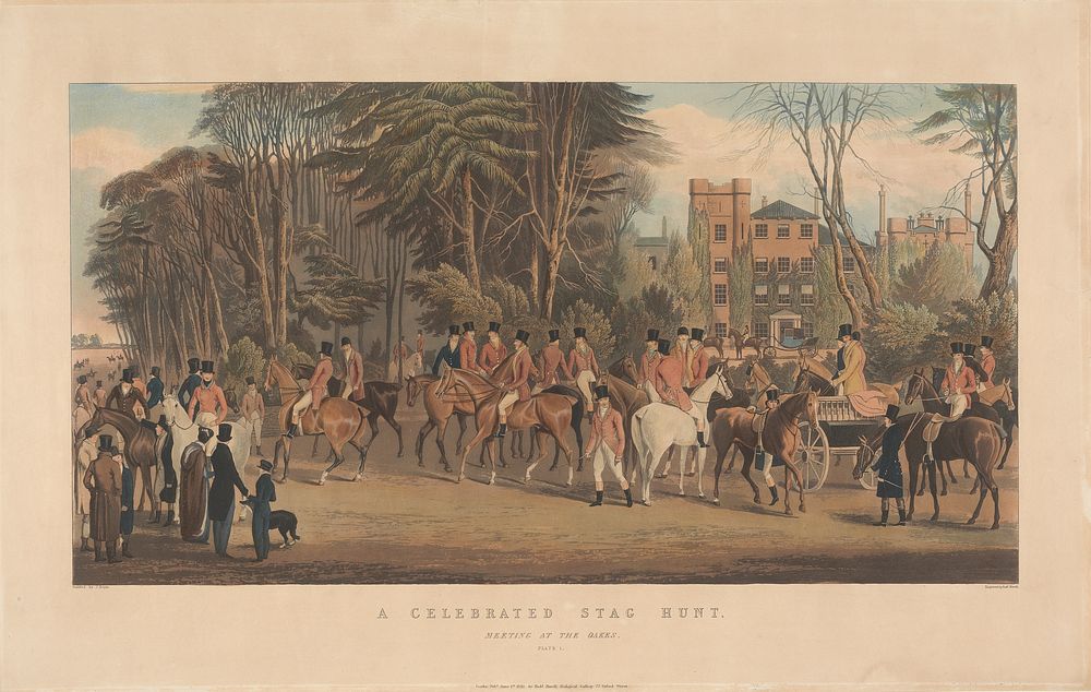 Set of four: A Celebrated Stag Hunt.  Plate 1. Meeting at the Oakes
