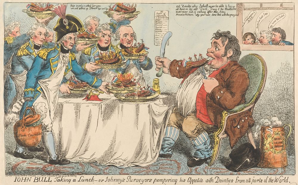 John Bull Taking a Lunch - or Johnny's Purveyors Pampering His Appetite with Dainties From All Parts of the World (from:…