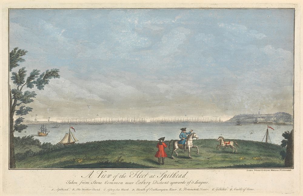 A View of the Fleet at Spithead, Taken from Stone Common near Exbury Distant upwards of 3 Leagues.  A, Spithead.  B, The…
